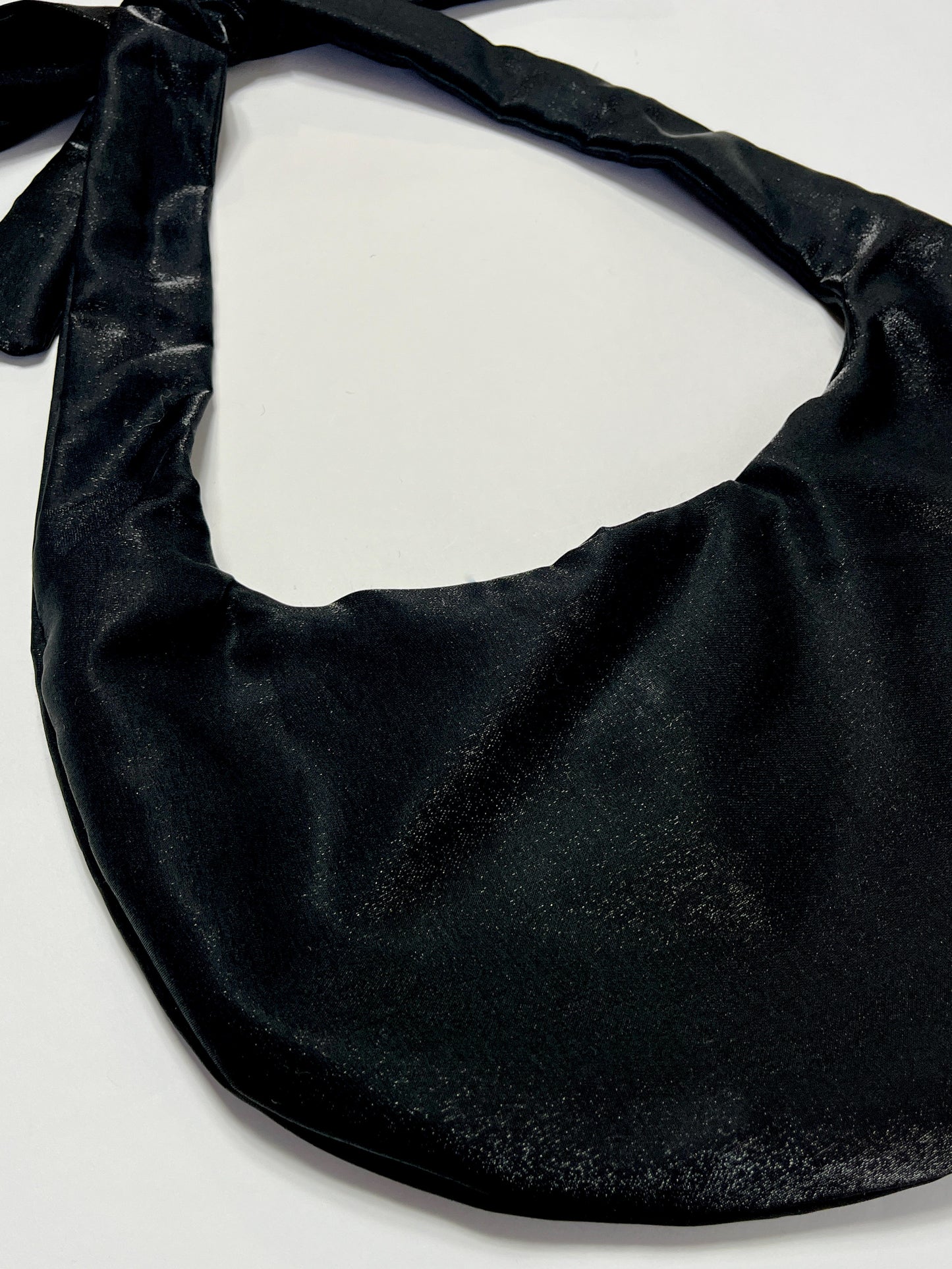 Luccichio Crossbody Sling Bag in Metallic Black Stretch Taffeta