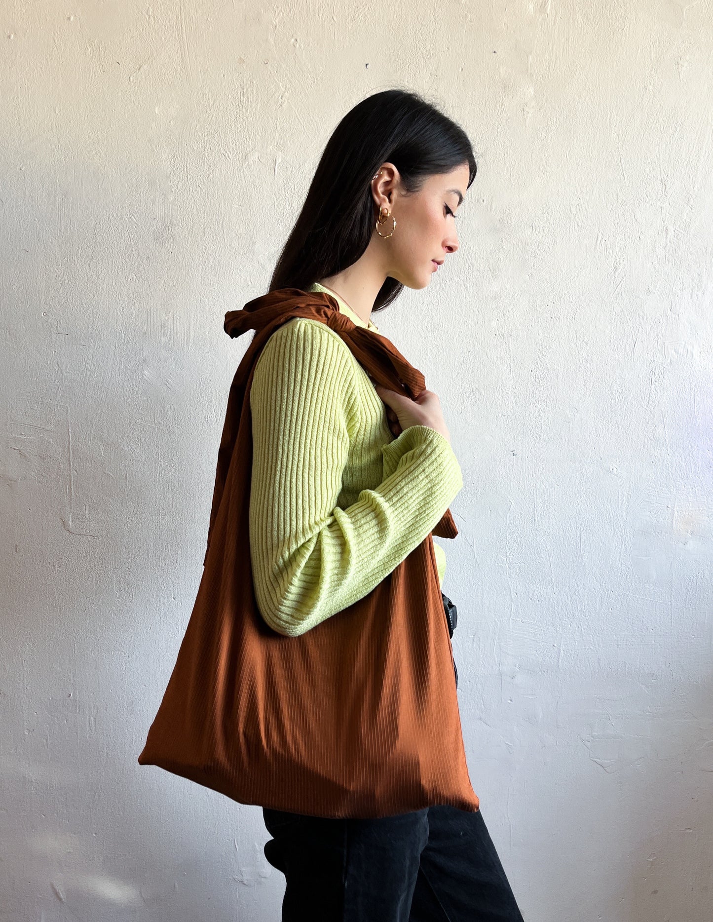 Teracotta Crossbody Tote in Burnt Orange Viscose