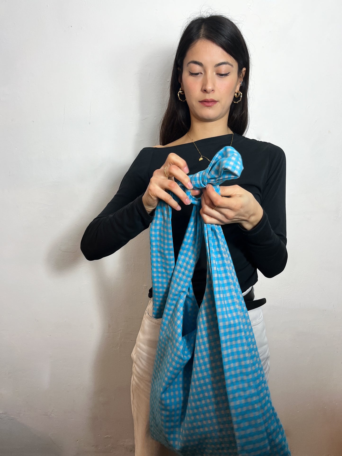 Ao Gingham Crossbody Tote in 100% Cotton
