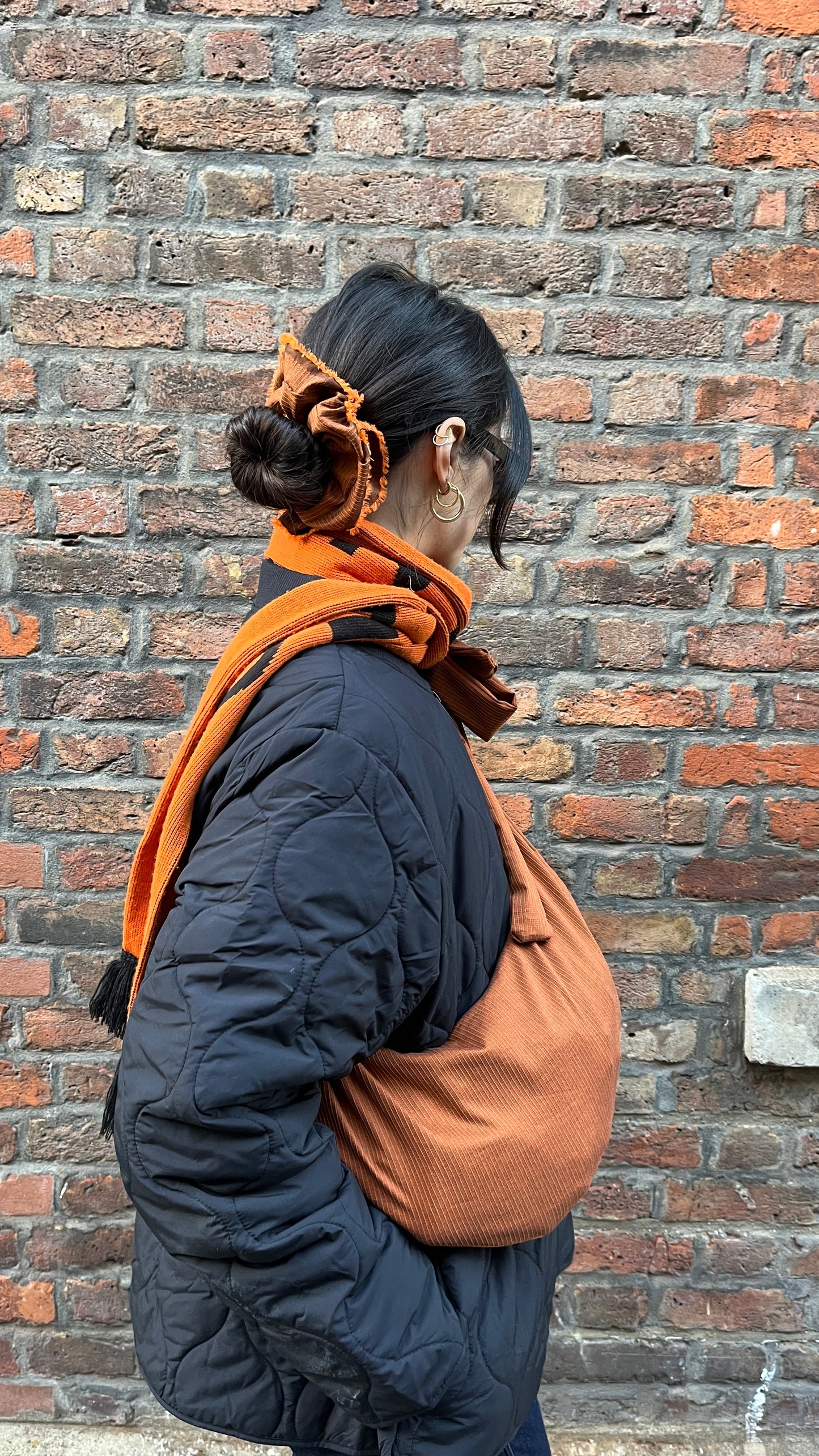 Terracotta Crossbody Sling Bag in Burnt Orange Viscose mix