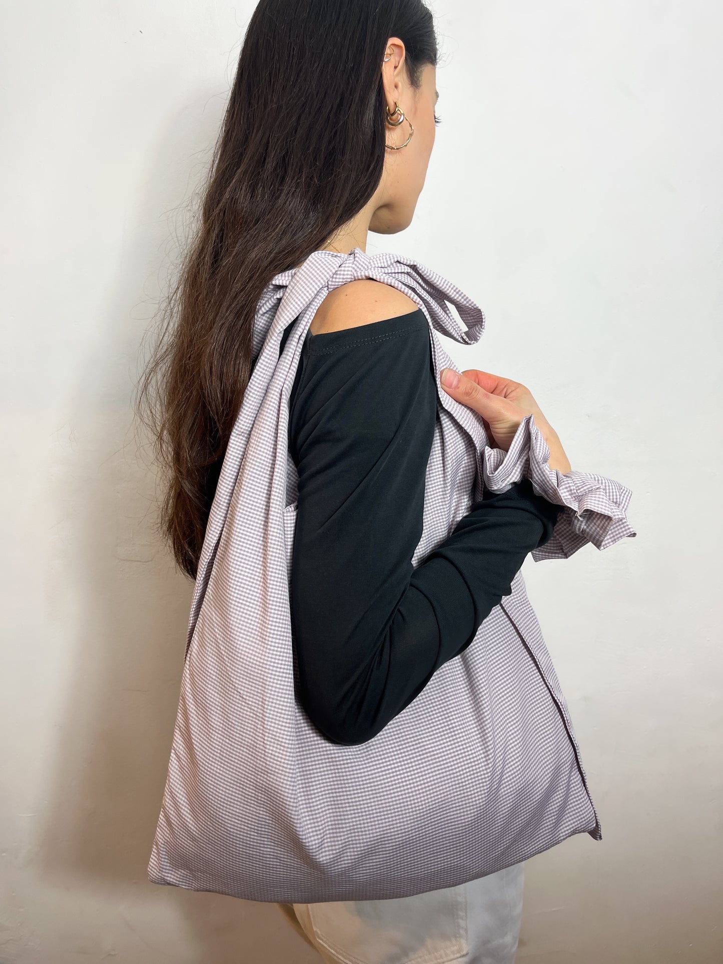 Dasukii Crossbody Tote in Lilac & Grey Cotton Poplin