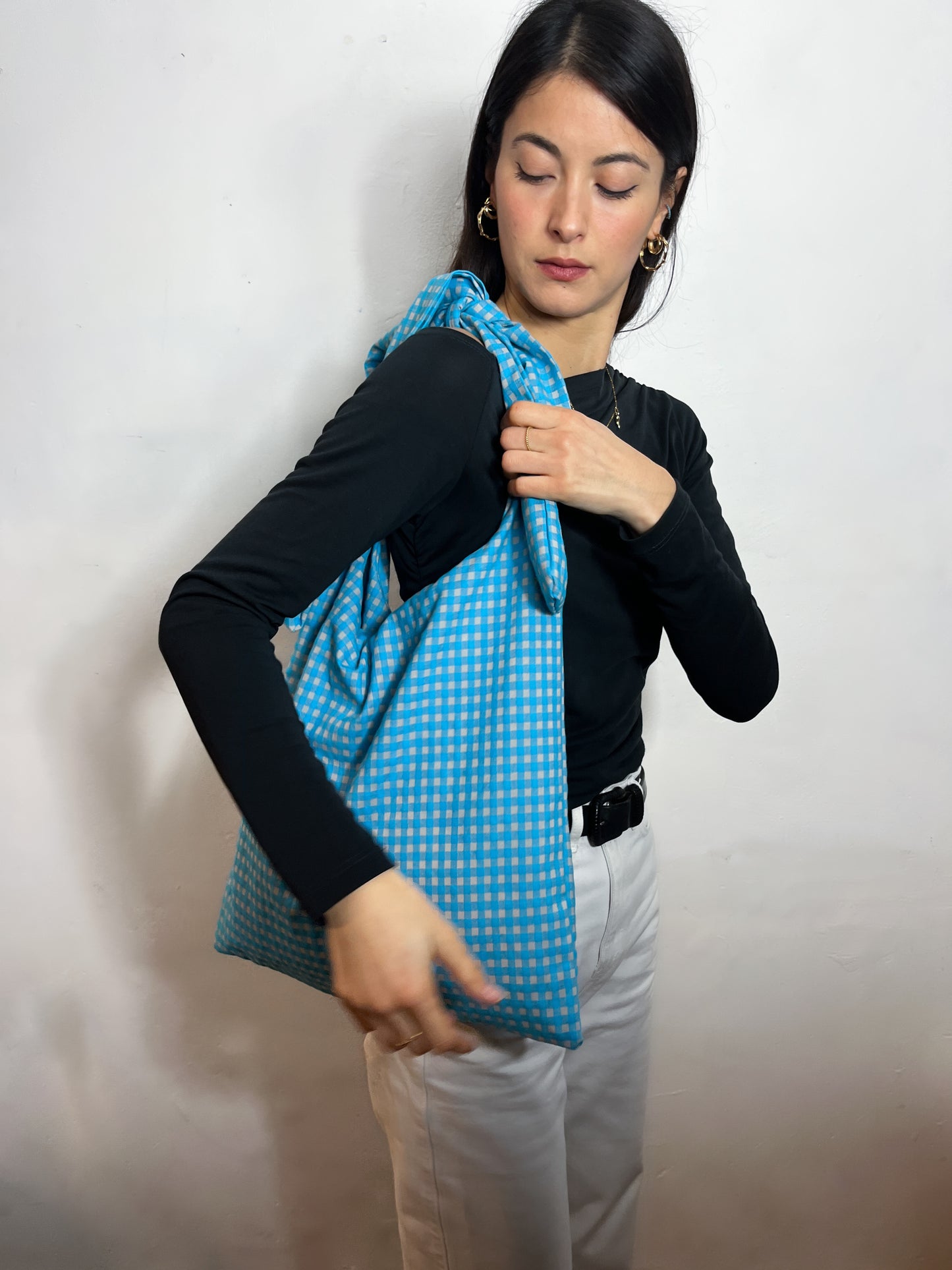 Ao Gingham Crossbody Tote in 100% Cotton