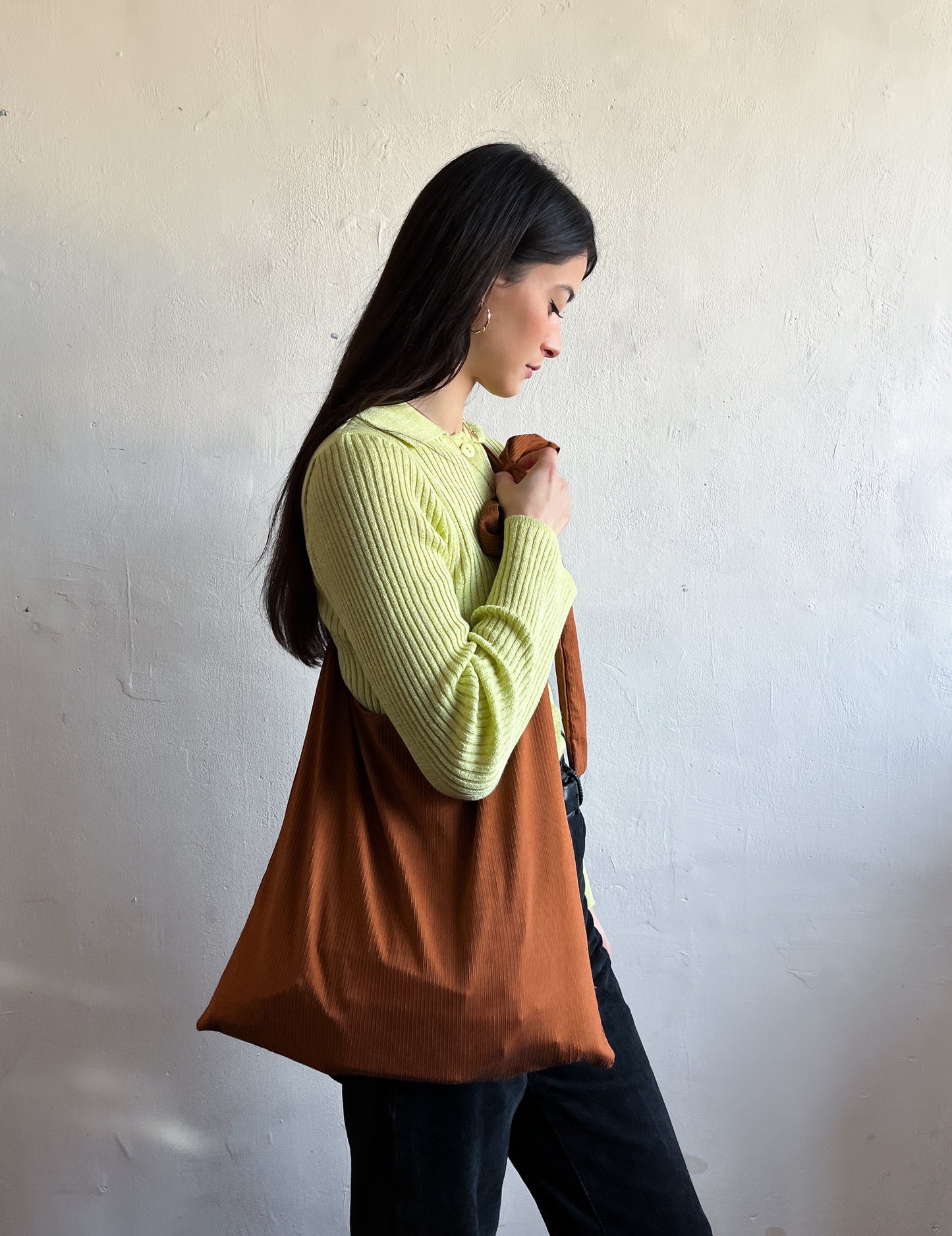 Teracotta Crossbody Tote in Burnt Orange Viscose
