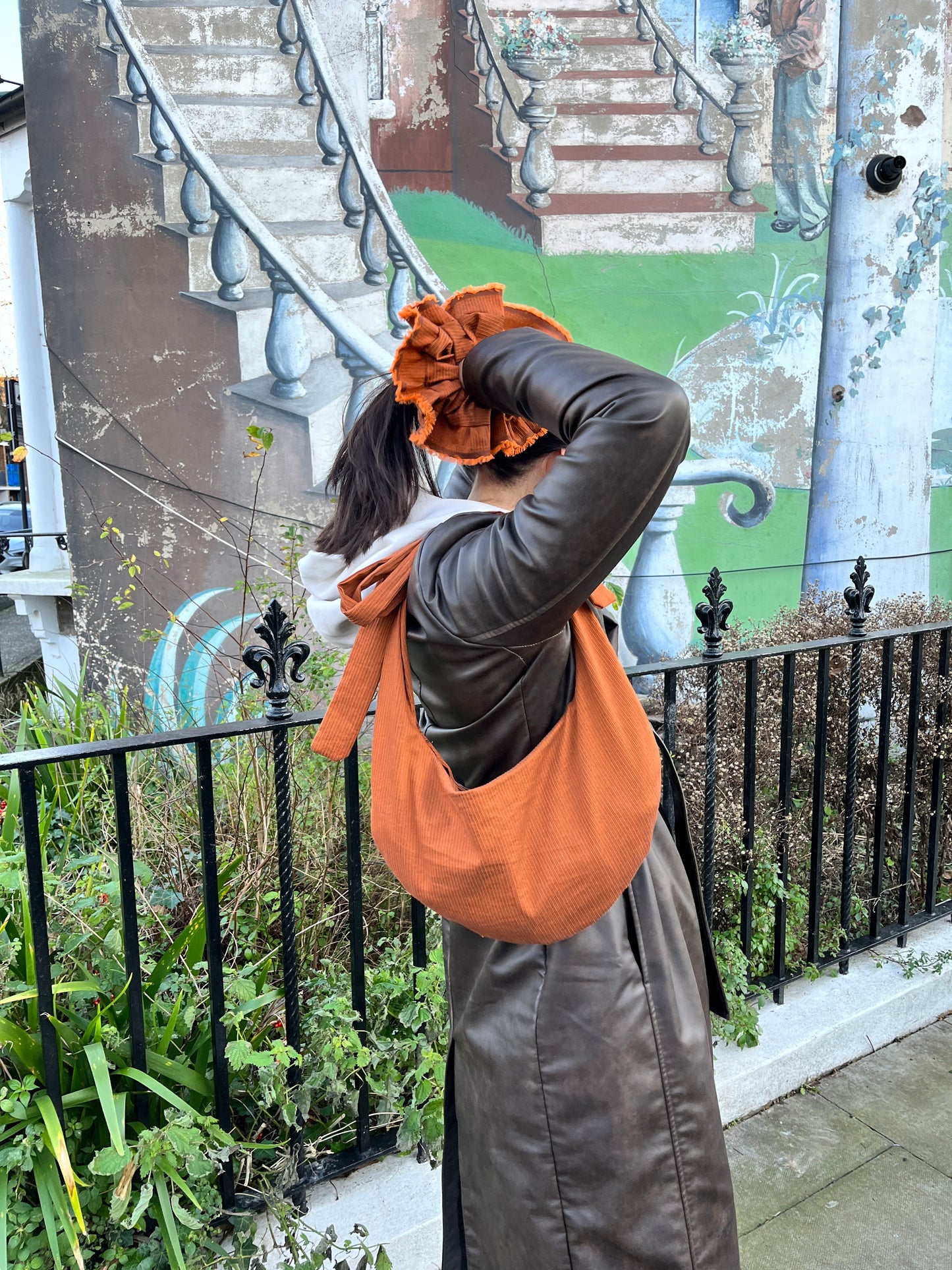 Terracotta Crossbody Sling Bag in Burnt Orange Viscose mix