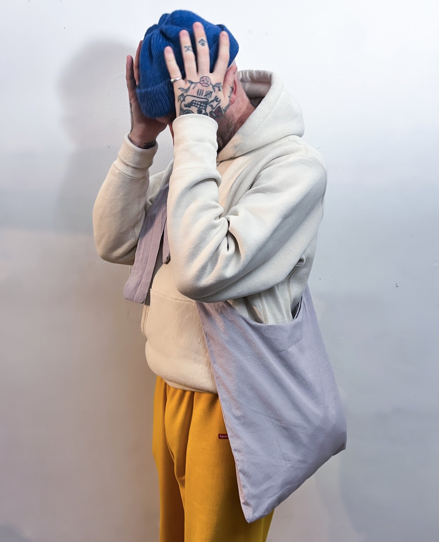 Dasukii Crossbody Tote in Lilac & Grey Cotton Poplin