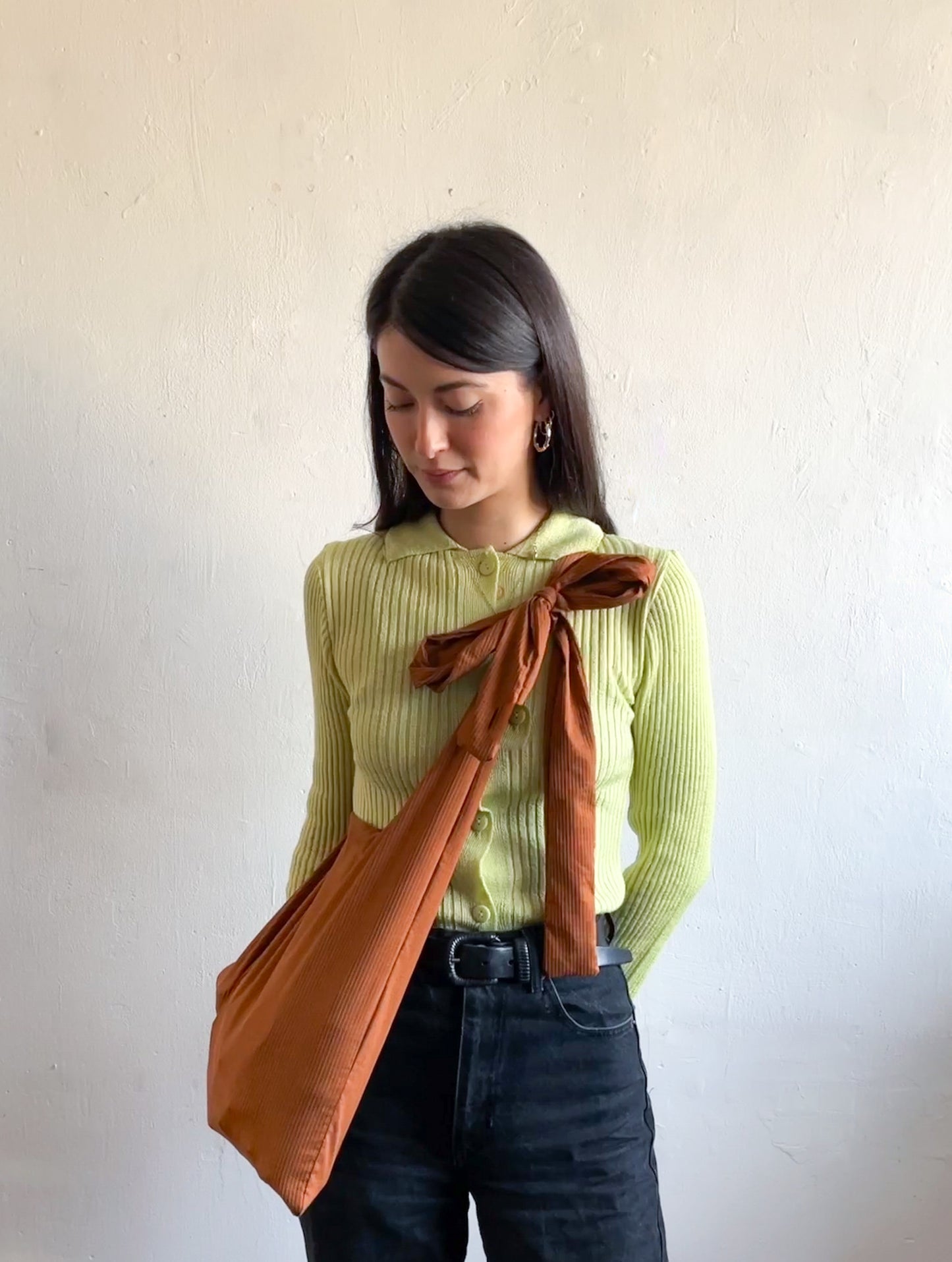 Teracotta Crossbody Tote in Burnt Orange Viscose