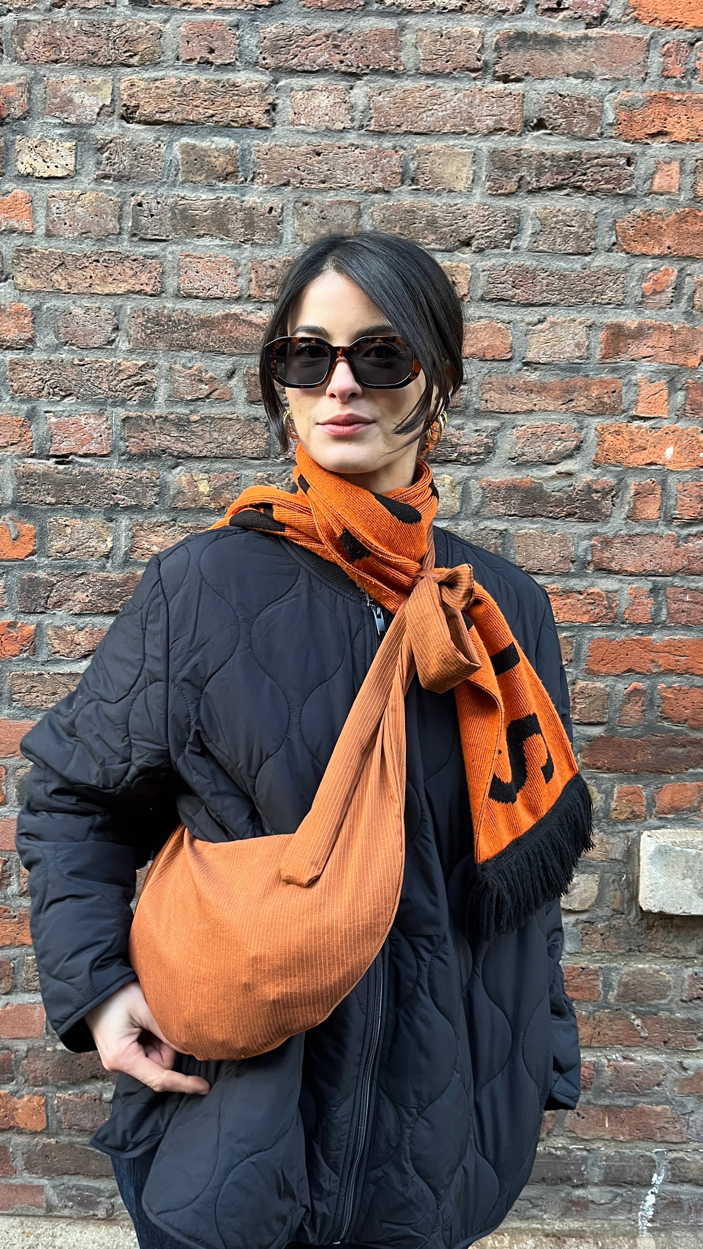Terracotta Crossbody Sling Bag in Burnt Orange Viscose mix