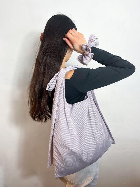 Dasukii Crossbody Tote in Lilac & Grey Cotton Poplin