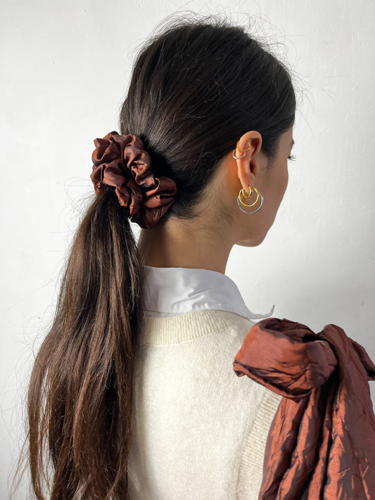 Cioccolato Hair Tie Scrunchie in Crinkle taffeta