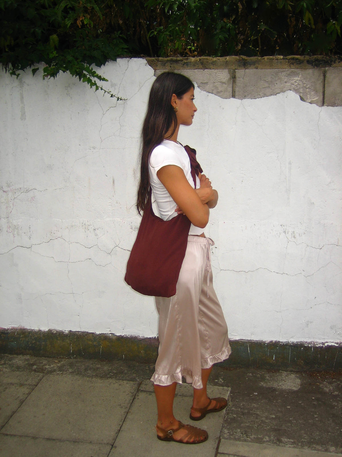 Cacao Crossbody Tote in Slinky Crepe